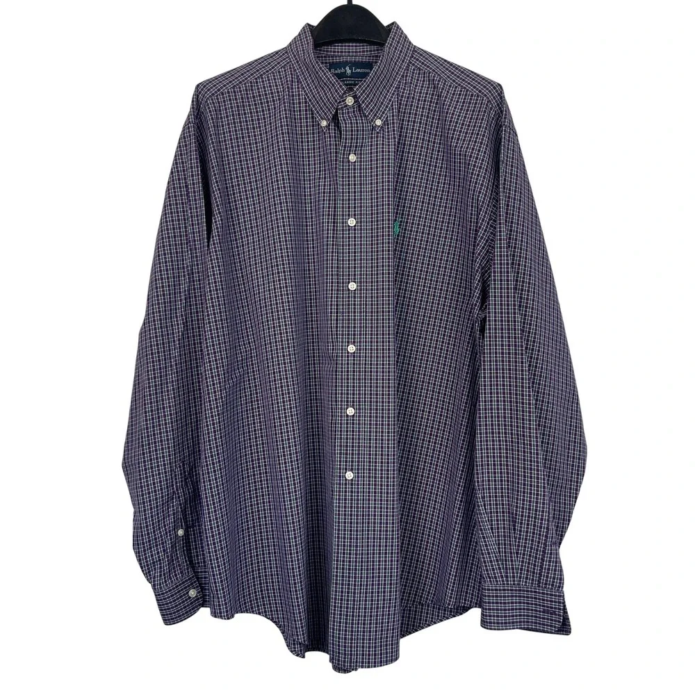 (LOT OF 2) Polo Ralph Lauren Mens XXL Cotton Long Sleeve‎ Shirts Purple Green